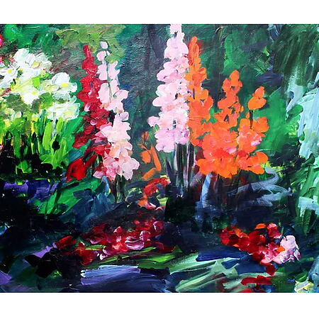 Peinture acrylique &quot;dans le jardin&quot; (2021) par Roswitha Schumacher-Kuckelkorn