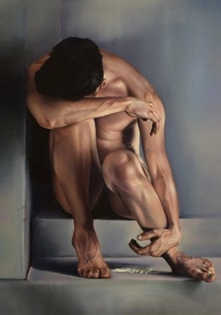 Photo-peinture à l&#39;huile réaliste &quot;Pourquoi&quot; par Duhaj Peter - Acte masculin