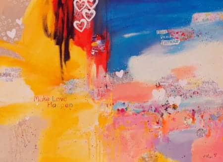 Abstract mixed media painting &quot;Make Love Happen&quot; by Xiaoyang Galas