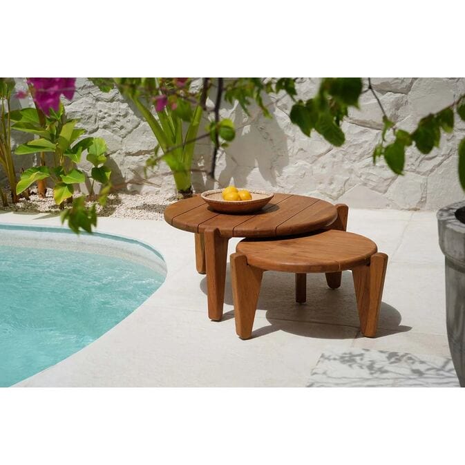 Dreibeiniger Wabi-Sabi Couchtisch "Seseh" aus recyceltem Teakholz (Größe: S) – Bild 2