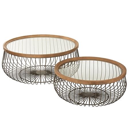 J-Line 2er-Set runde Couchtische "Wired", Metall + Glas