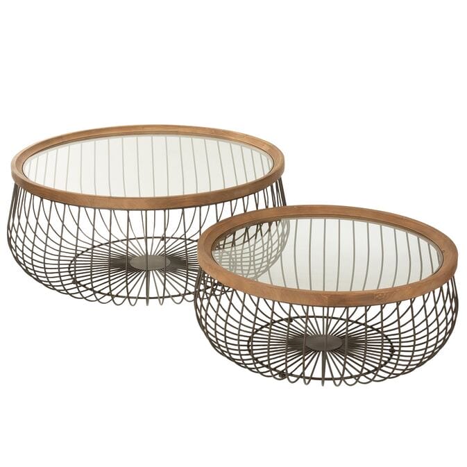 J-Line 2er-Set runde Couchtische "Wired", Metall + Glas