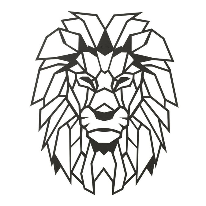 J-line metal wall decoration &quot;lion&quot; as a line art, black