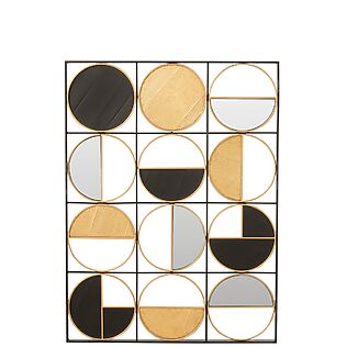 J-Line Wanddekoration "Rounds" aus Metall und runden Spiegelelementen – Gold / Schwarz