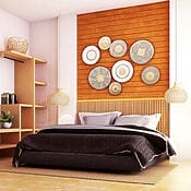 Modernes Schlafzimmer mit harmonisch integrierten Akustikpaneelen.
