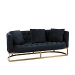 J-Line Luxuriöses 2-Sitzer Sofa mit Knopfheftung, schwarzer Veloursamtbezug und goldfarbenes Metallgestell (inkl. Kissen)