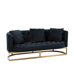 J-Line luxurious 2-seater sofa with button, black velor office cover and gold-colored metal frame (including pillow)