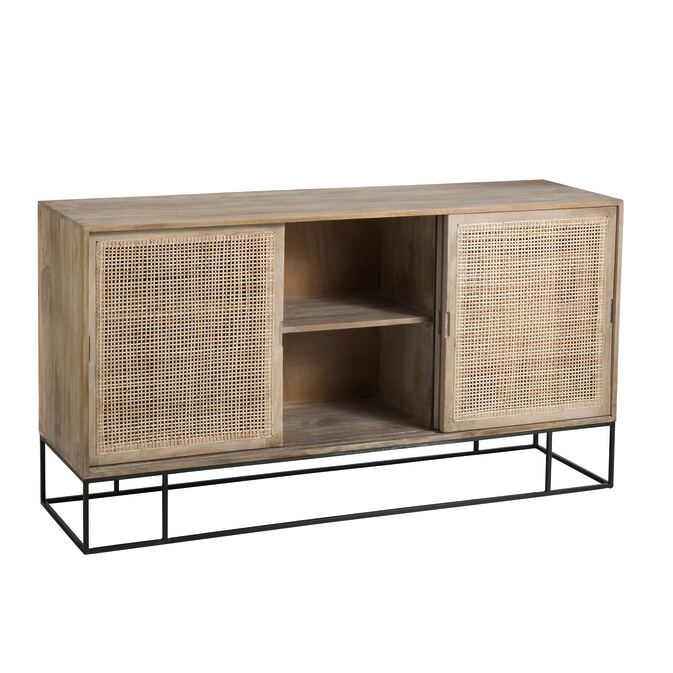 J-Line &quot;Woven Reed&quot; chimped cabinet-3 sliding doors-Mangoholz + reed-Image 7