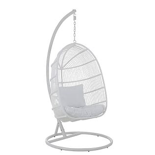 J-Line Ovaler Hängesessel "Beskyt" aus Aluminium/Rattan + Kissen, weiß