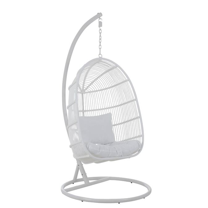 J-Line Ovaler Hängesessel "Beskyt" aus Aluminium/Rattan + Kissen, weiß