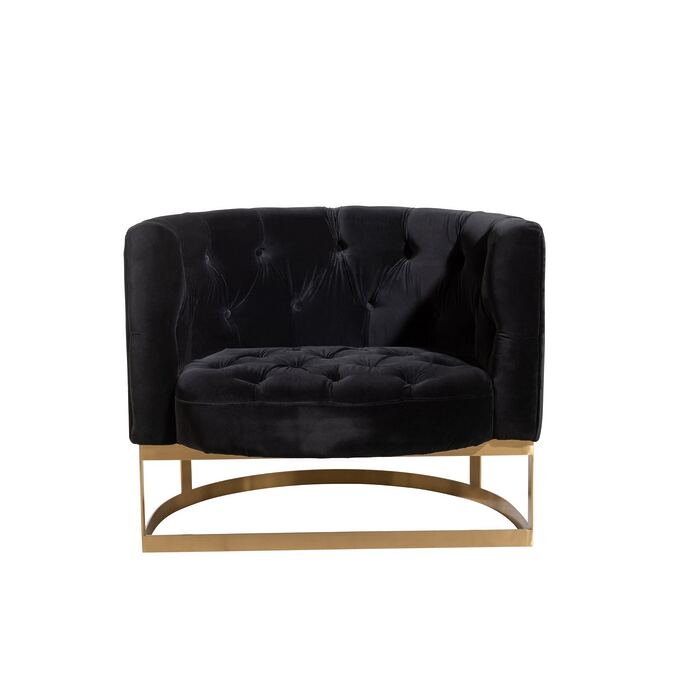 J-Line luxurious 1-seater sofa with button, black velor office cover and gold-colored metal frame-Fig. 2