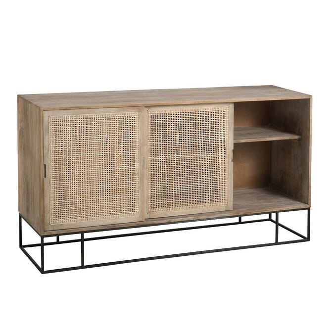 J-Line &quot;Woven Reed&quot; chocolate cabinet-3 sliding doors-Mangoholz + Schilrohr-Fig.