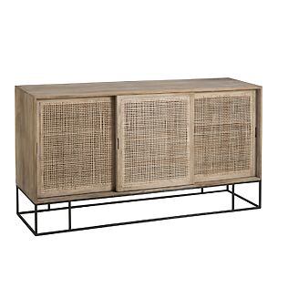 J-Line &quot;Woven Reed&quot; chimped cabinet-3 sliding doors-Mangoholz + reed