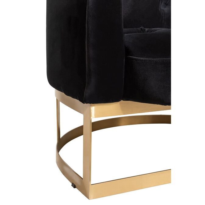 J-Line luxurious 1-seater sofa with button, black velor office cover and gold-colored metal frame-picture 5