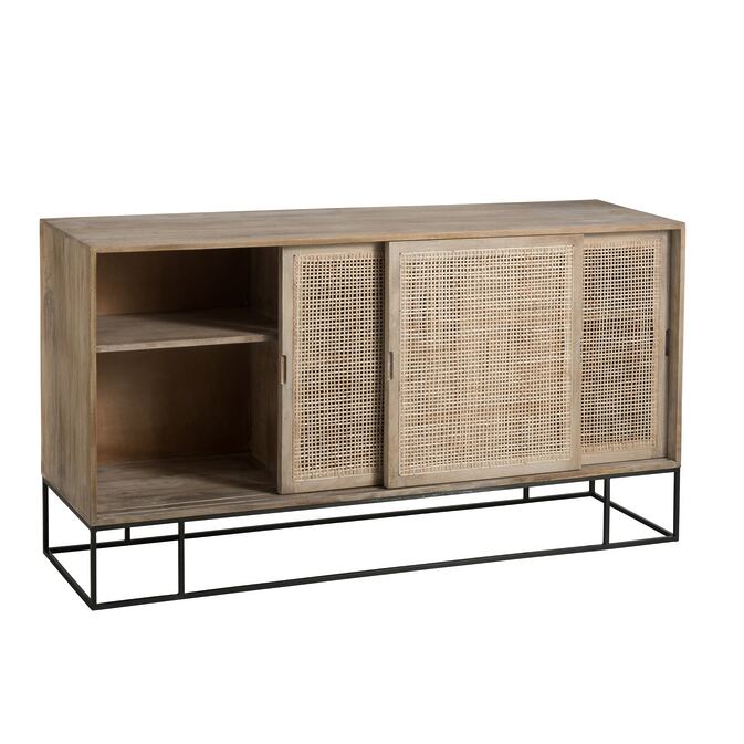 J-Line &quot;Woven Reed&quot; chimped cabinet-3 sliding doors-Mangoholz + reed-Image 6