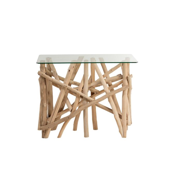 J-Line console &quot;Wooden Nest&quot; made of natural raw wood with glass plate-Fig. 2