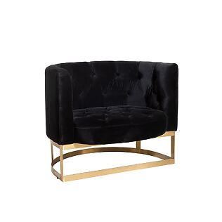 J-Line Luxuriöses 1-Sitzer Sofa mit Kopfheftung, schwarzer Veloursamtbezug und goldfarbenes Metallgestell
