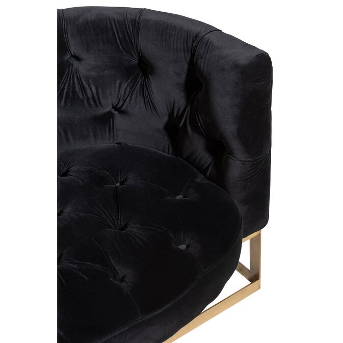 J-Line luxurious 1-seater sofa with button, black velor office cover and gold-colored metal frame-picture 6
