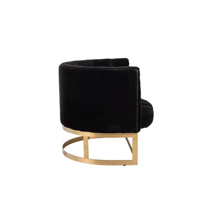 J-Line luxurious 1-seater sofa with button, black velor office cover and gold-colored metal frame-Fig. 3