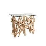 J-Line console &quot;Wooden Nest&quot; made of natural raw wood with a glass plate