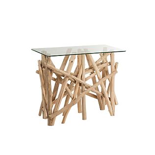 J-Line console &quot;Wooden Nest&quot; made of natural raw wood with a glass plate
