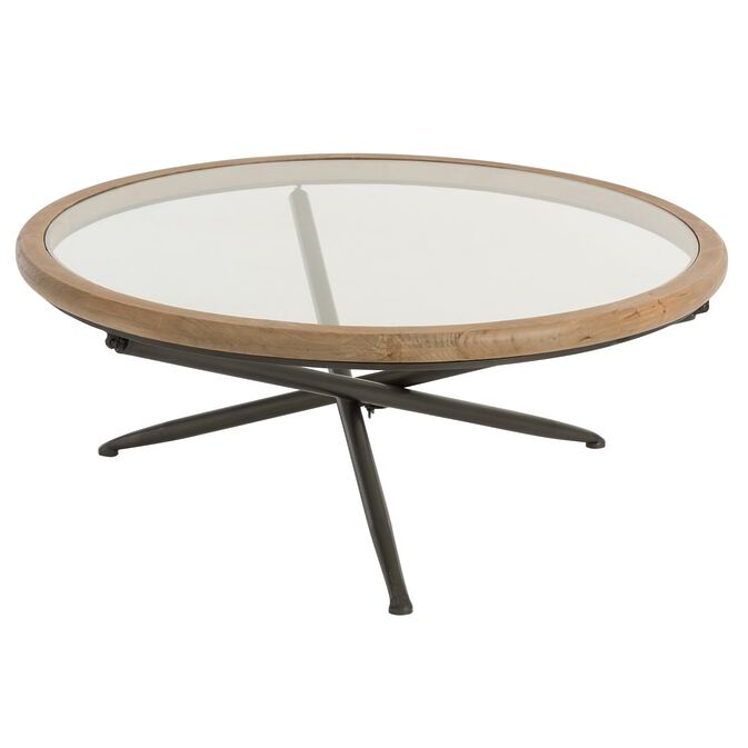 J-Line round coffee table &quot;Mondo&quot; with a wooden-framed table top made of glass