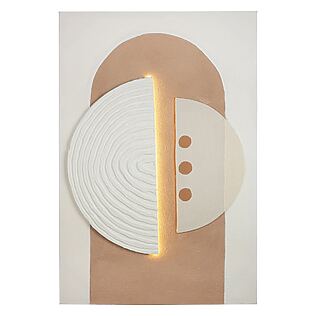 Abstraktes LED-Leinwandbild „Carve“ auf cremefarbener Leinwand