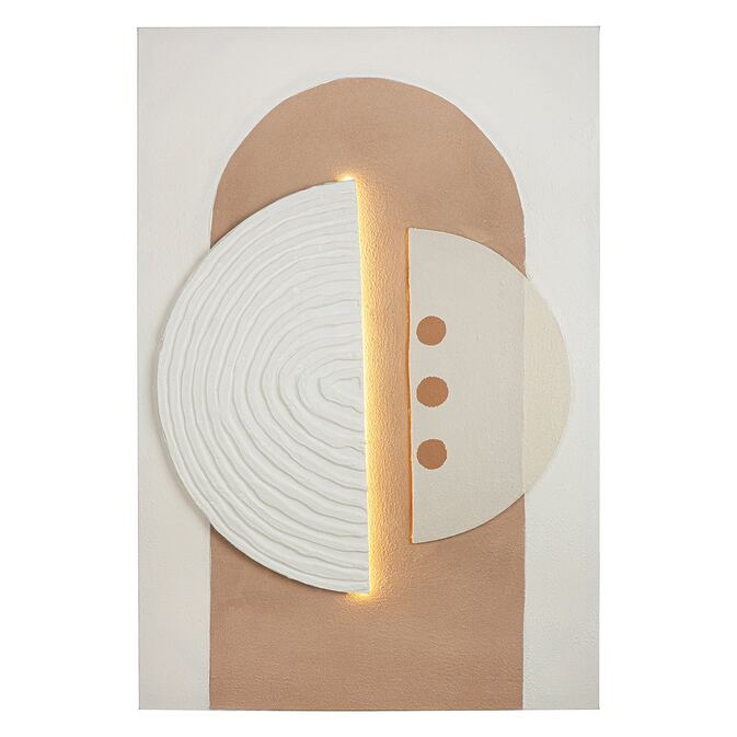 Abstraktes LED-Leinwandbild „Carve“ auf cremefarbener Leinwand