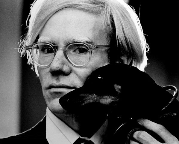 Andy Warhol with his Dachshund Archie, portrayed by Jack Mitchell