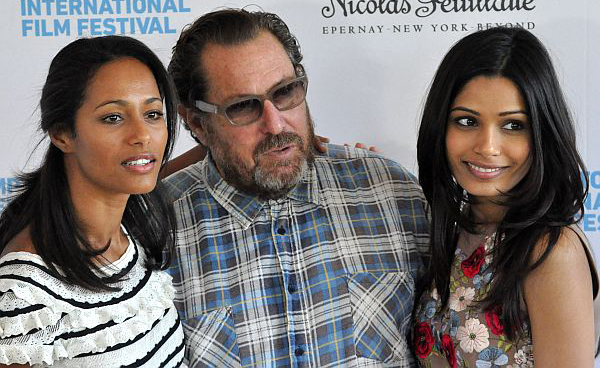 Rula Jebreal, Julian Schnabel and Freida Pinto take part in the 18th Hamptons International Film Festival Chairman&#39;s Reception on October 9, 2010 in Stuart Suna in East Hampton, New York.