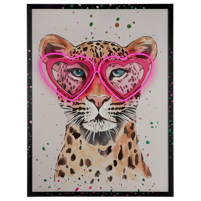 Pop-Art LED-Leinwandbild "Leo Love" mit auffälligem Leopardmotiv