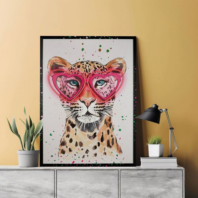 Pop-Art LED-Leinwandbild "Leo Love" mit auffälligem Leopardmotiv – Bild 2