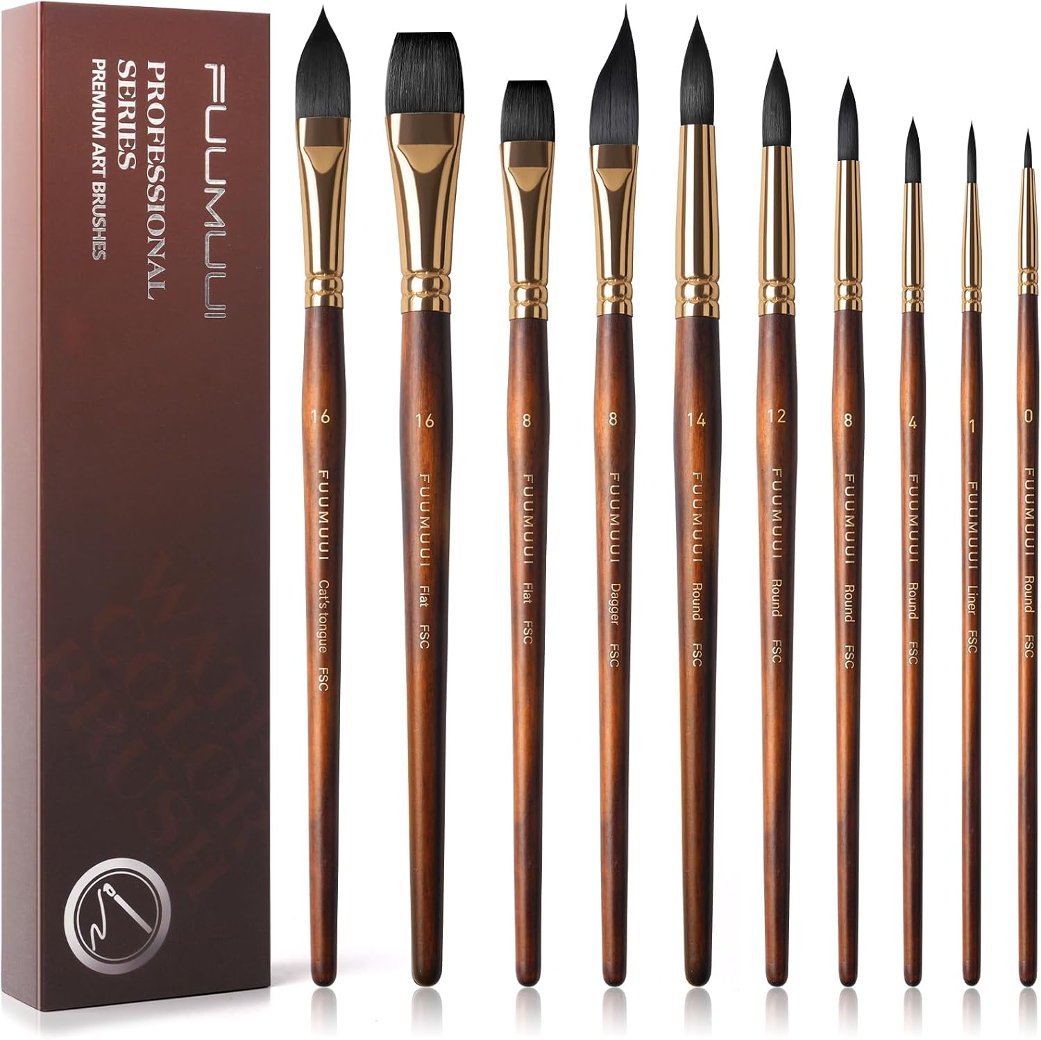 Profi-Aquarellpinsel 10er-Set – synthetisches Eichhörnchenhaar.