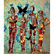 Pop Art Print &quot;Butterfly Girls&quot; by Thomas Dellert, limited Giclée print on paper