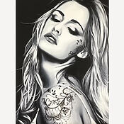 Acrylgemälde "Tattoo Woman Portrait" (2020) von Glenys Flint